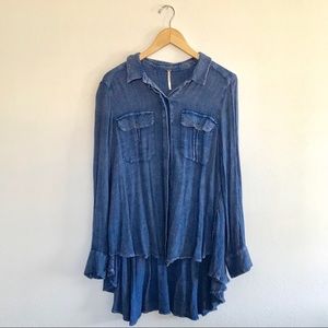 Blue Free People Tunic Blouse